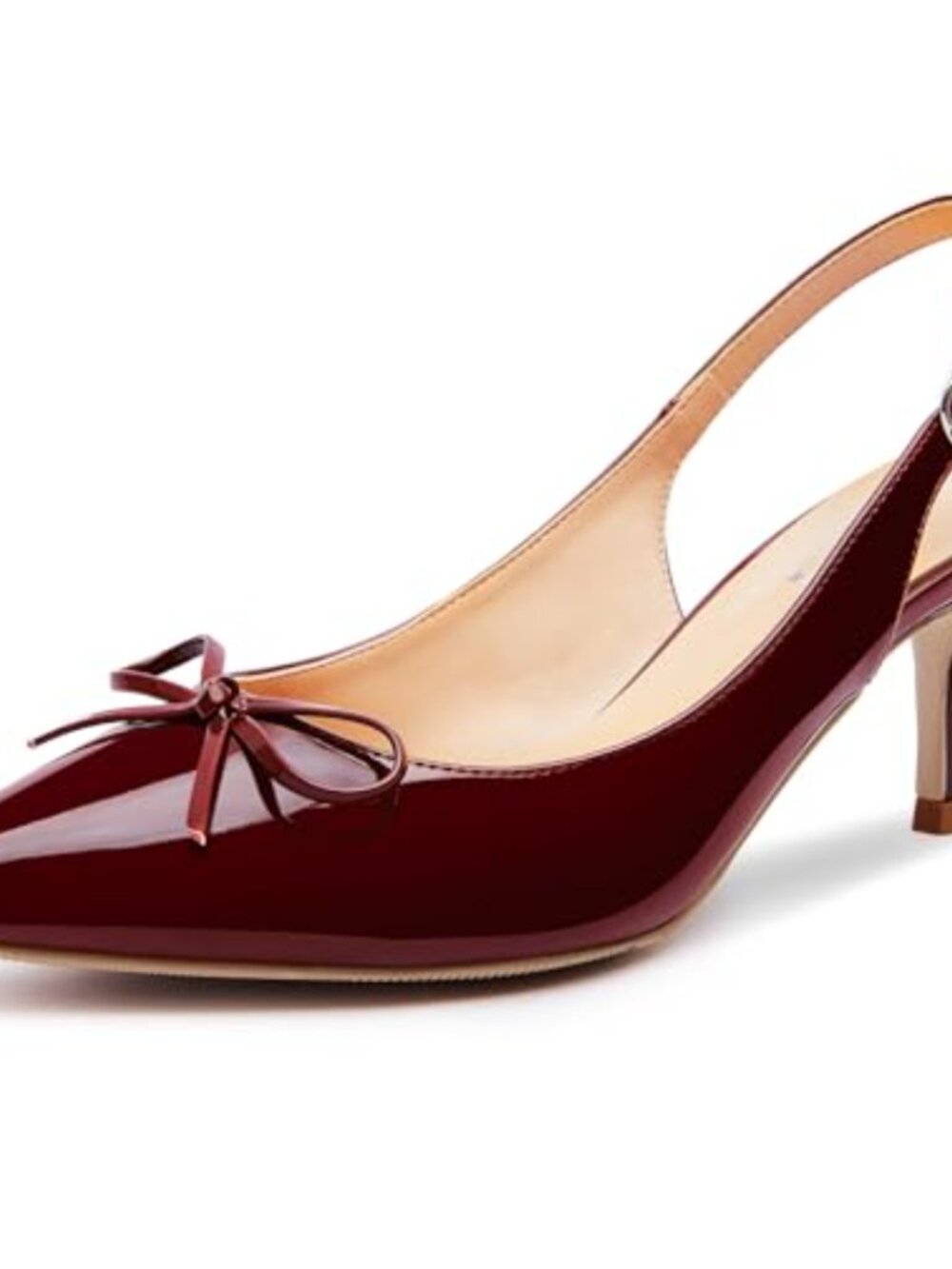 Kitten Heels Pointed Toe Slingback Pumps Bow Low Heel Wedding Dress Shoes